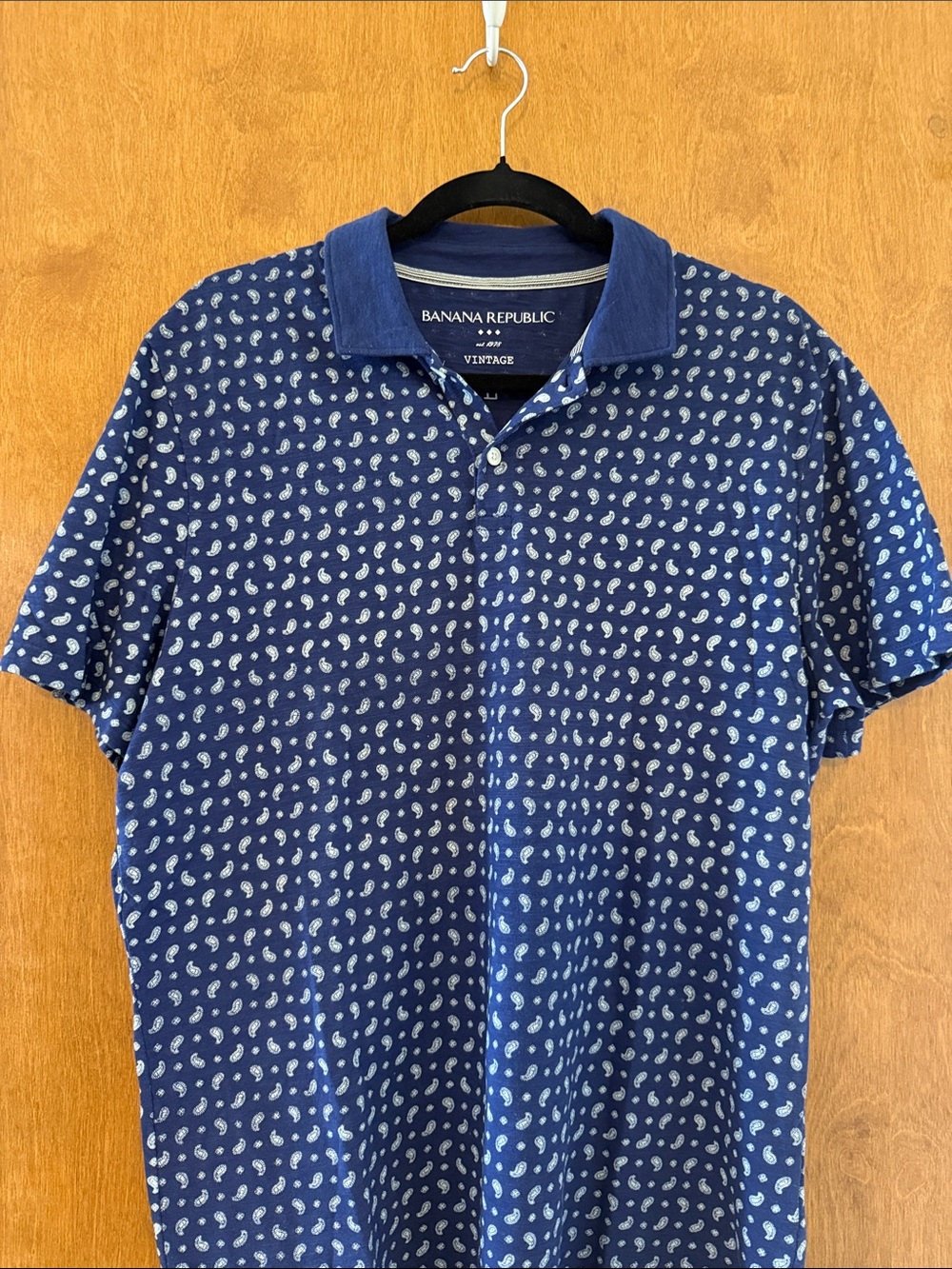 Banana Republic Navy Polo with White Paisley Print